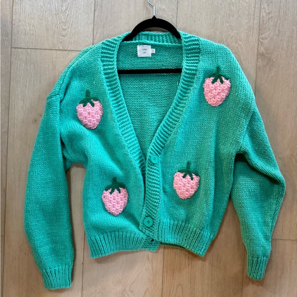 Luna Ivy Sweaters - Luna Ivy Women’s Knitted Green Strawberry Embroidered Cardigan Sweater